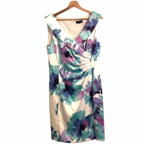 Tahari | Blue and Purple Floral Cocktail Dress - Picture 2 of 6